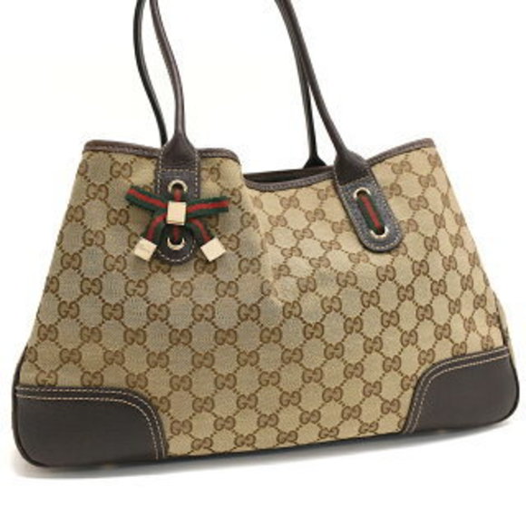Gucci Princess Tote Bag GG Leather Web Stripe Sherry Ribbon - Picture 1 of 8